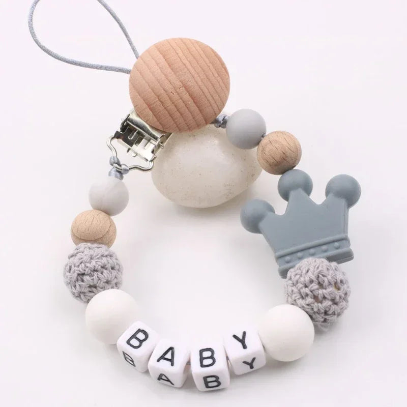 Baby Comfort Pacifier Chain Children's Beech Wood Silicone Non Bisphenol Pacifier Chain Kids Toy Pendant Pacifier Accessories