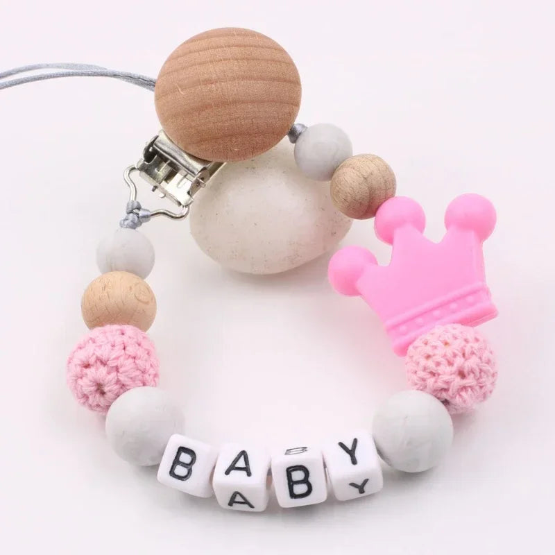 Baby Comfort Pacifier Chain Children's Beech Wood Silicone Non Bisphenol Pacifier Chain Kids Toy Pendant Pacifier Accessories