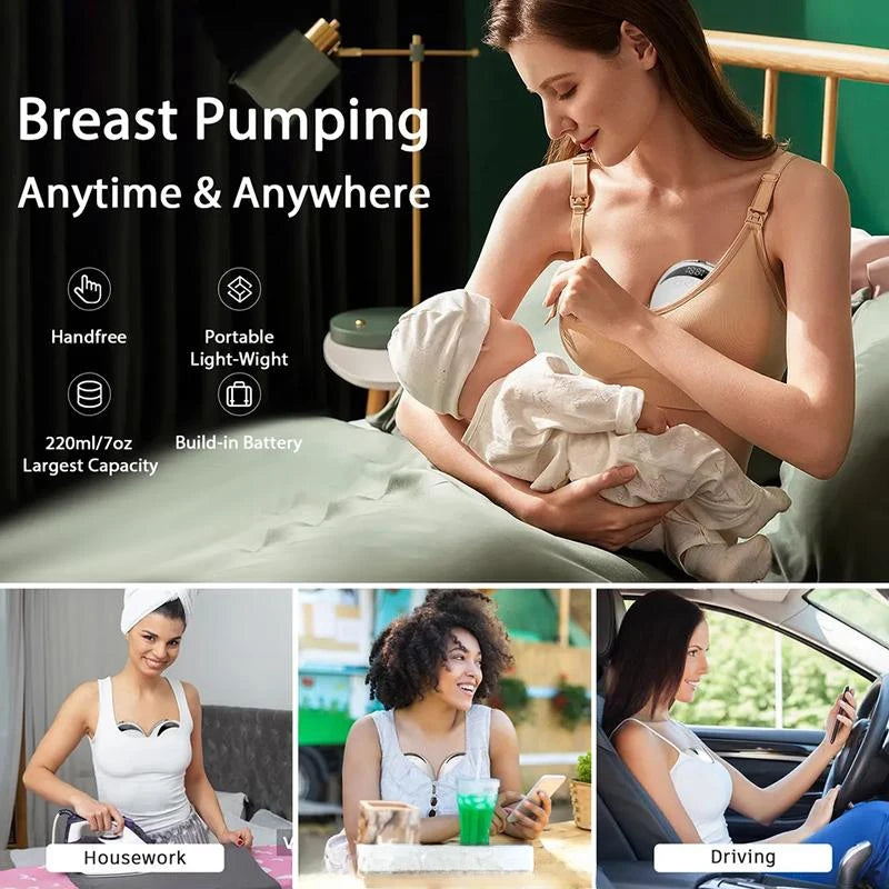 Electric Wearable Breastmilk Pump Handsfree BPA Free Low Noise Powerful Suction 4 Mode&12 Level Shell Shape Wireless Breast Pump