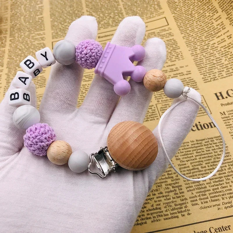 Baby Comfort Pacifier Chain Children's Beech Wood Silicone Non Bisphenol Pacifier Chain Kids Toy Pendant Pacifier Accessories