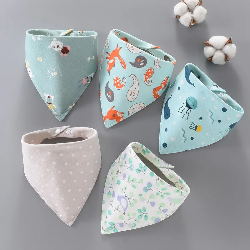 5pcs Baby Saliva Towel Triangle Scarf Pure Cotton Bandana Waterproof Bibs Newborn Boys Girls Absorbent Cloth Bib Saliva Scarf