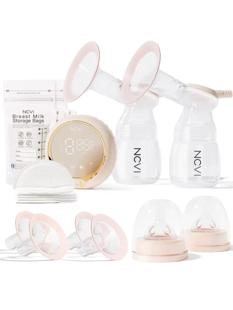 NCVI Double Electric Breast Pump – 4 Modes & 9 Suction Levels, Ultra-Quiet, LED Display, Includes Milk Storage Bags