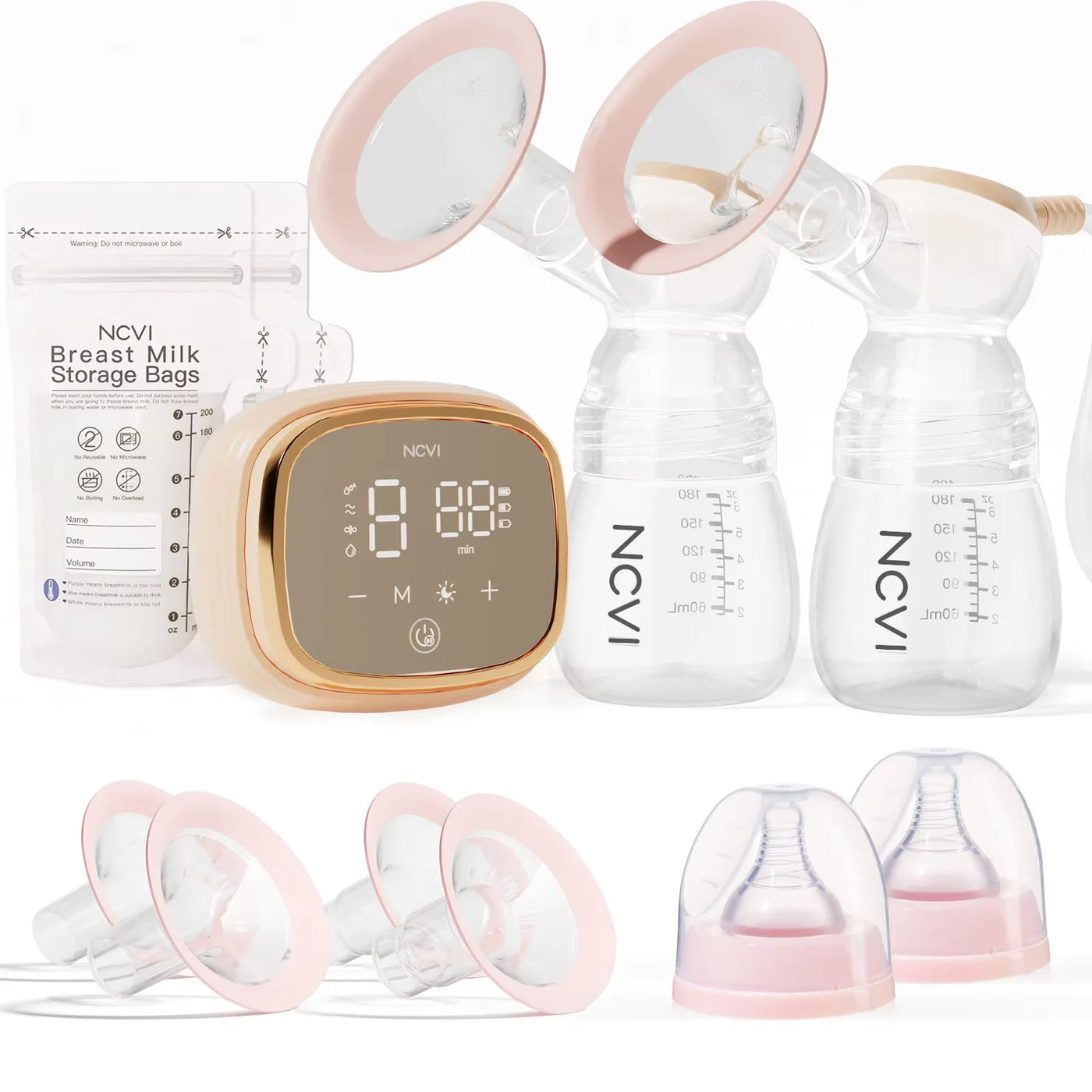 NCVI Double Electric Breast Pump – 4 Modes & 9 Suction Levels, Ultra-Quiet, LED Display, Includes Milk Storage Bags