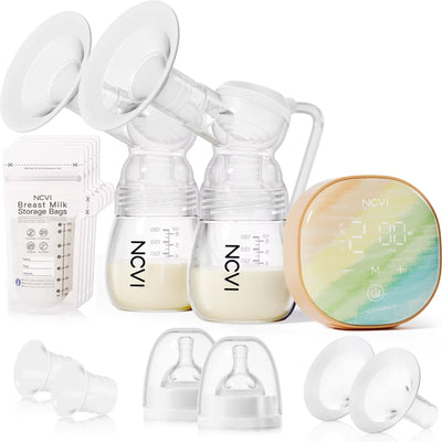 NCVI Double Electric Breast Pumps,Breast Pump Electric with 4 Modes 9 Levels,with 4 Size Flanges & 10pcs Breastmilk Storage Bags