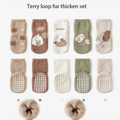 5 Pairs Winter Baby Socks Toddler Anti-slip Children's Cartoon Floor SocksIndoor Floor Warm Hose Accessories 0-5Y