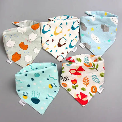 5pcs Baby Saliva Towel Triangle Scarf Pure Cotton Bandana Waterproof Bibs Newborn Boys Girls Absorbent Cloth Bib Saliva Scarf