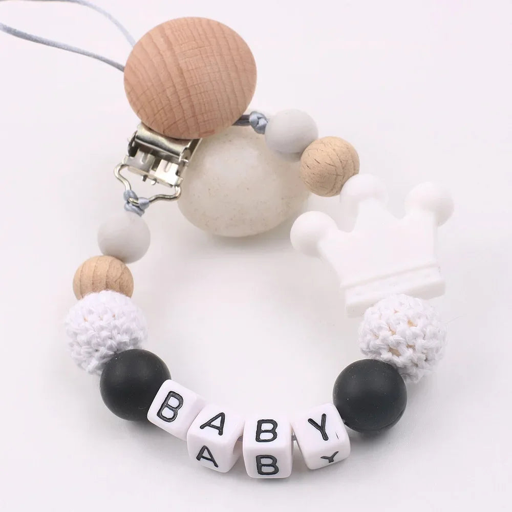 Baby Comfort Pacifier Chain Children's Beech Wood Silicone Non Bisphenol Pacifier Chain Kids Toy Pendant Pacifier Accessories