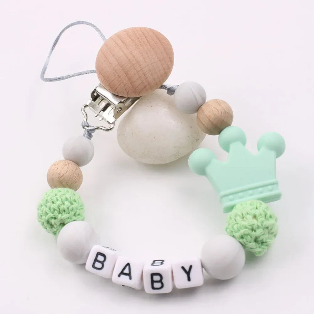 Baby Comfort Pacifier Chain Children's Beech Wood Silicone Non Bisphenol Pacifier Chain Kids Toy Pendant Pacifier Accessories