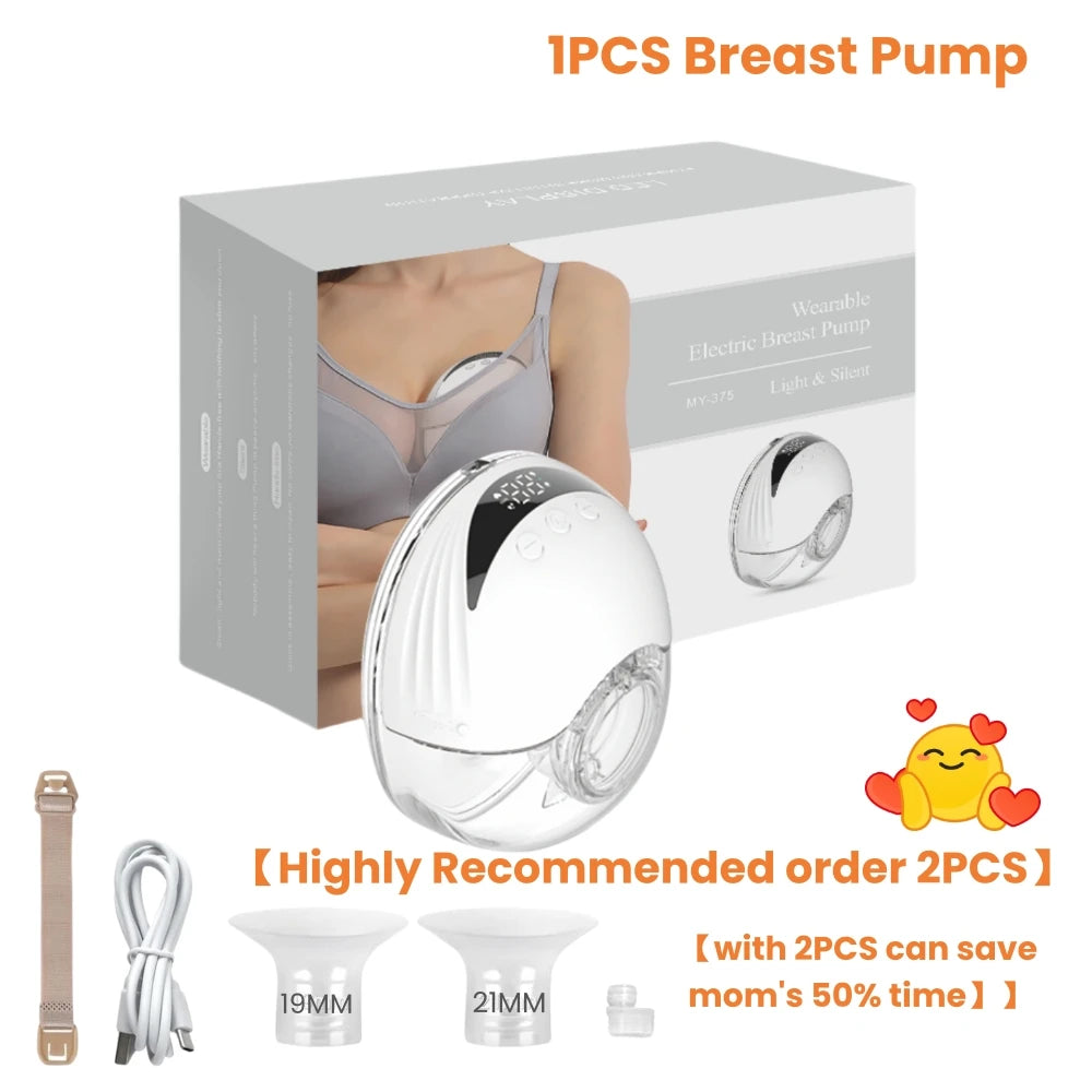 Electric Wearable Breastmilk Pump Handsfree BPA Free Low Noise Powerful Suction 4 Mode&12 Level Shell Shape Wireless Breast Pump